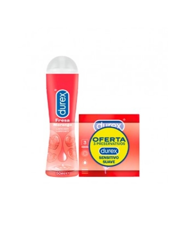 Durex Pack Play Lubrificante Morango 50ml e Sensitivo Suave x3 Preservativos
