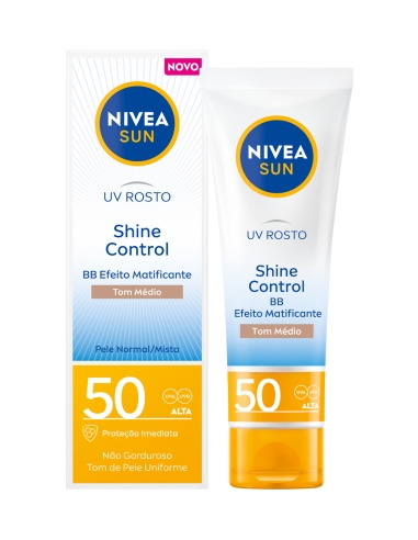 Nivea Sun UV Rosto Shine Control BB Efeito Matificante Tom Médio SPF50 50ml