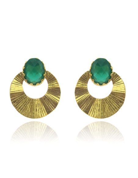 MRIO Inca Brincos Sol Nascente Prata Dourada Pedra Verde