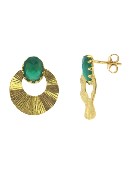 MRIO Inca Brincos Sol Nascente Prata Dourada Pedra Verde