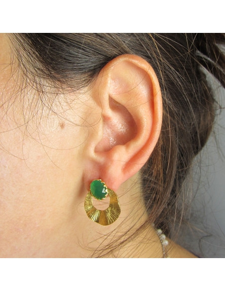 MRIO Inca Brincos Sol Nascente Prata Dourada Pedra Verde