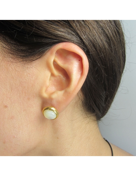 MRio Spirit Brincos Prata Dourada Com Meia Pérola