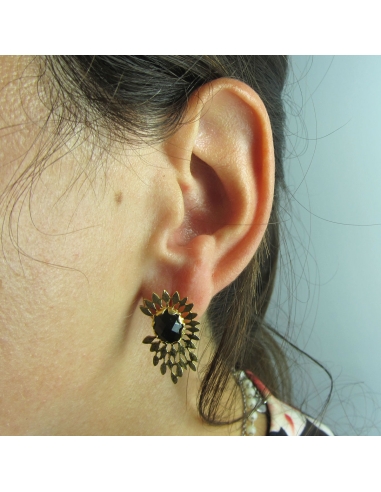 MRIO Inca Brincos Penas Prata Dourada Pedra Preta