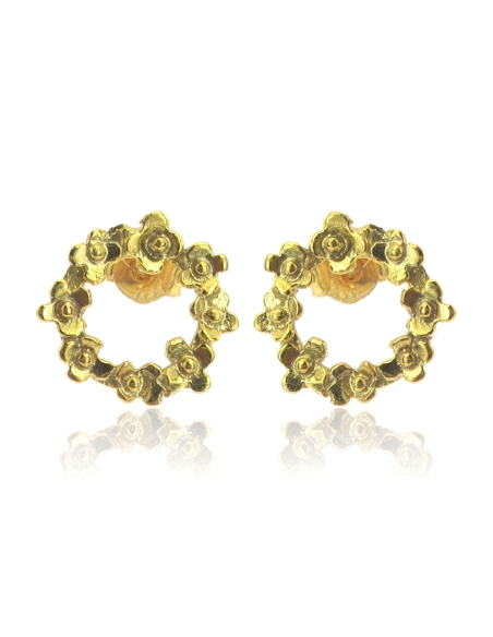 MRIO Classic Brincos Coroa de Flores Prata Dourada