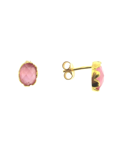 MRIO Classic Brincos Prata Dourada Pedra Rosa