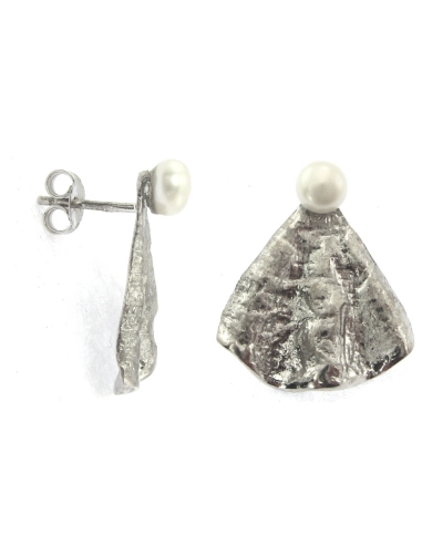 MRIO Inca Brincos Folha Ondulada Prata Pérola