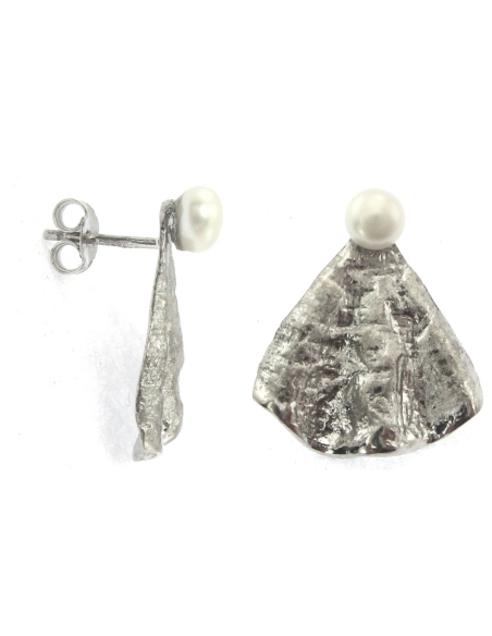 MRIO Inca Brincos Folha Ondulada Prata Pérola