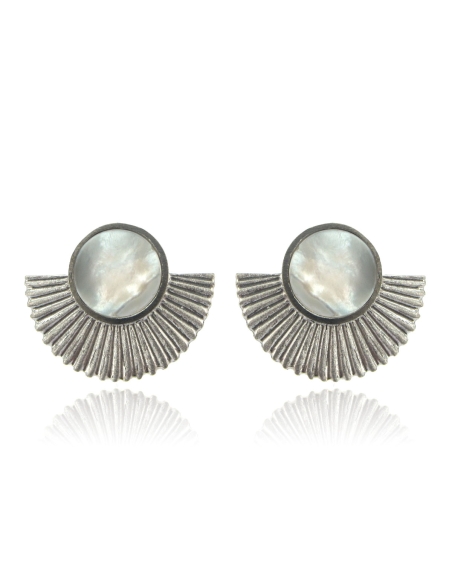 MRIO Inca Brincos Coroa Ondulada e Madre Pérola Prata