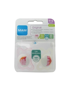 Mam Original Chupeta Silicone 0-6m Rosa 2 Unidades