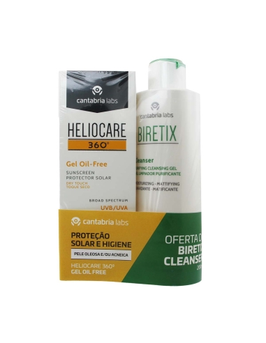 Heliocare Pack 360 Gel Oil Free SPF50 50ml e Biretix Gel de Limpeza 200ml