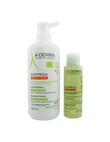 A-Derma Pack Exomega Control Leite 400ml e Gel Limpeza 100ml