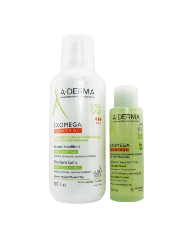 A-Derma Pack Exomega Control Bálsamo 400ml e Gel Limpeza 100ml