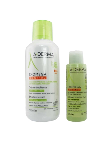 A-Derma Pack Exomega Control Creme 400ml e Gel Limpeza 100ml