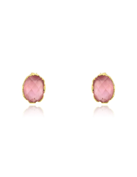 MRIO Classic Brincos Prata Dourada Pedra Rosa