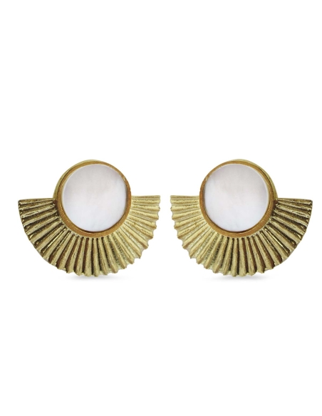 MRIO Inca Brincos Coroa Ondulada e Madre Pérola Prata Dourada