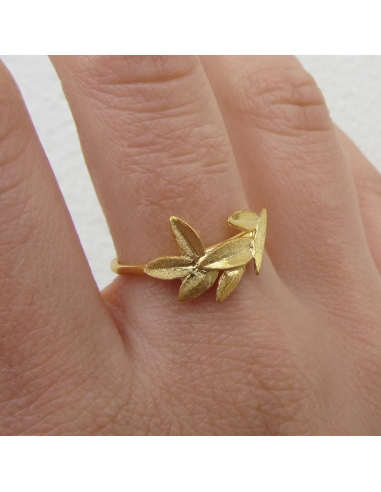 MRIO Classic Anel Ajustável Prata Dourada Folhas