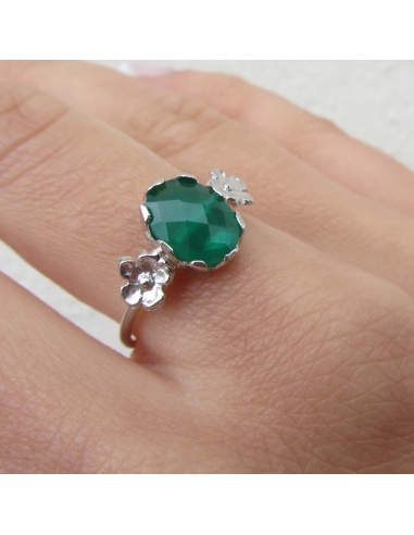 MRIO Classic Anel Ajustável Prata Pedra Verde e...