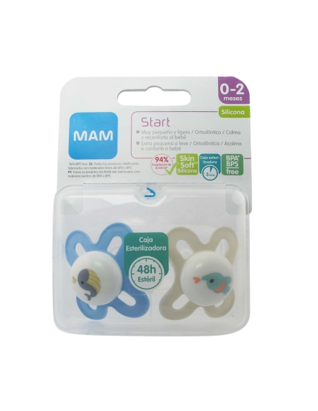 Mam Start Chupeta Silicone 0-2m Azul 2 Unidades