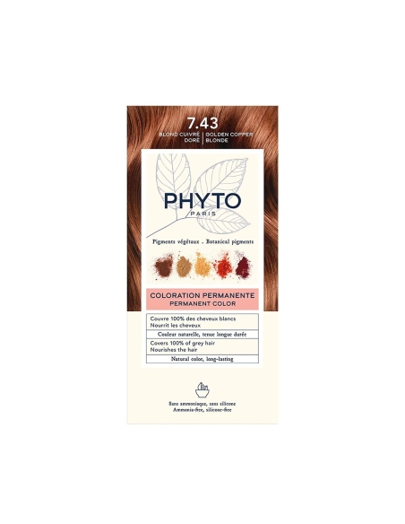 Phyto Color Coloração Permanente com Pigmentos Vegetais 7.43 Louro Acobreado Dourado