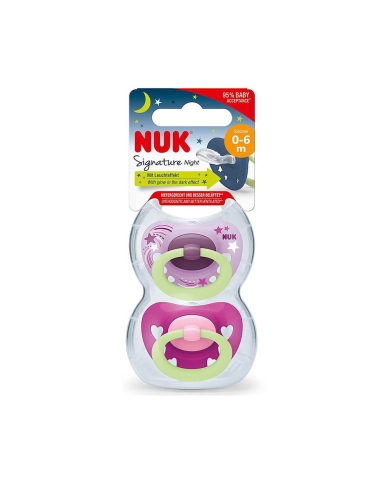 NUK Signature Night Chupeta Silicone 0-6m x2
