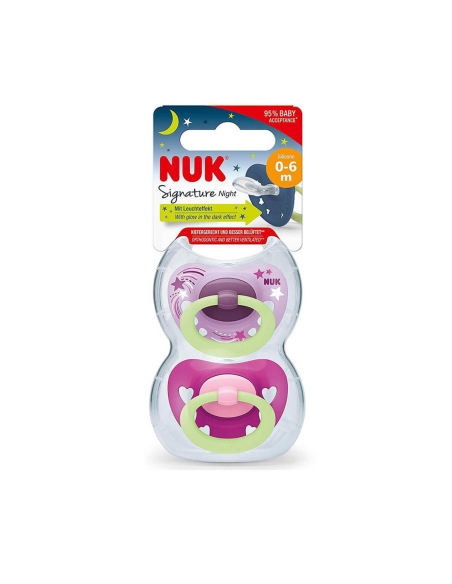 NUK Signature Night Chupeta Silicone 0-6m x2