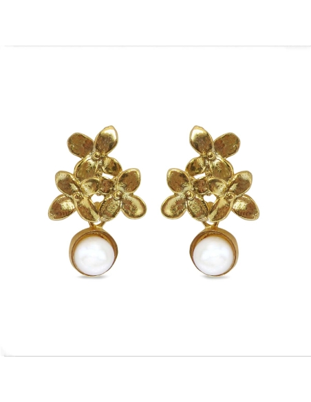 MRIO Inca Brincos Folha Ondulada Prata Dourada Pérola