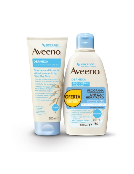 Aveeno Pack Dermexa Creme Emoliente Diário 200ml e Dermexa Gel de Banho Emoliente Diário 300ml
