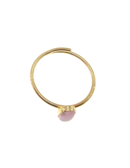 M Rio Classic Anel Ajustável Pedra Rosa Oval Prata Dourada